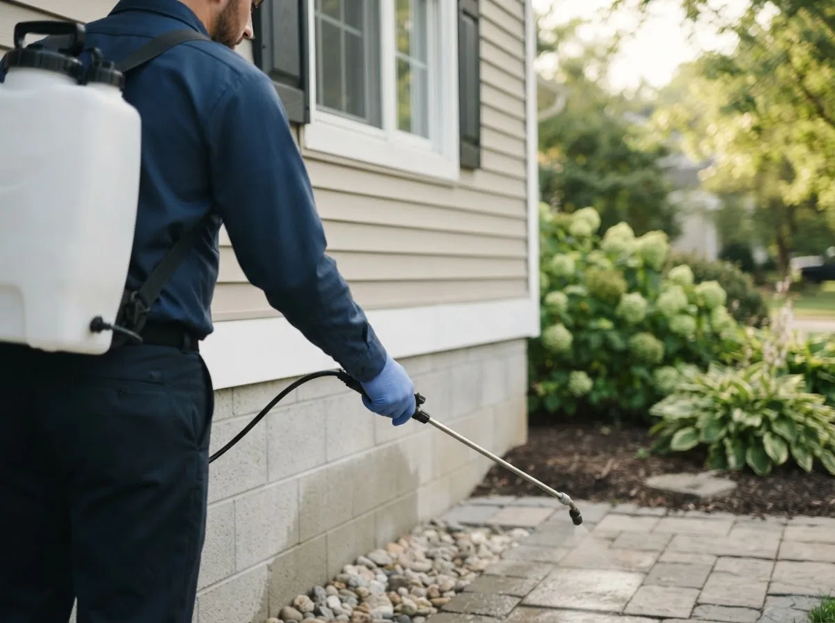 Pest control technician inspecting a home in Shrewsbury, MA
